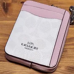 美品 COACH コーチ 財布 カードケース コインケース ピンク チェーン