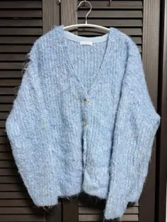カーディガン　ライトブルー Vネック M