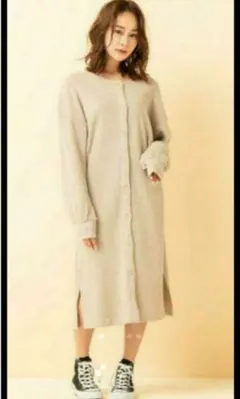 ワッフル ワンピース カーディガン M