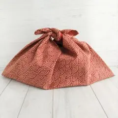 赤色の波模様のあずま袋　エコバック　和柄　木綿　青海波　サブバッグ　ハンドメイド