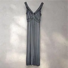 美品【CKM】ボーダーマキシ丈ワンピース(M)シャーリング リゾート快適◎