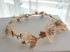 最短即日発送/ 最終値下げ　花　ゴールド ヘッドドレス 冠　フラワー美品　結婚式