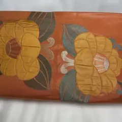 名古屋帯 花柄刺繍 オレンジ色 約長さ4m16㎝のサムネイル