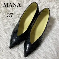 MANA エナメル パンチング スニーカー ポインテッドトゥ ブラック23.5 マナ MANA パンチングスニーカー （BLE） -靴＆ファッション通販