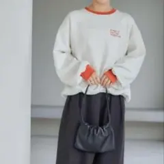 しまむら　配色トレーナー　裏起毛　オレンジ　LL