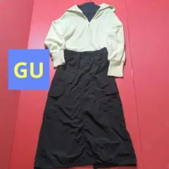 美品　GU ジーユー　テックカーゴロングスカート　黒　Lサイズ