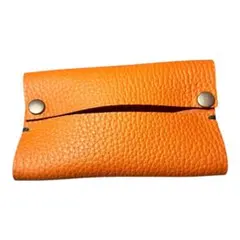 一点物 ハンドメイド ポケットティッシュケース オレンジ レザー