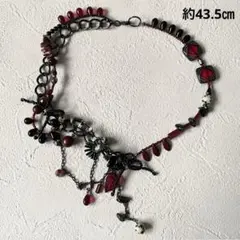 ハンドメイド ビーズネックレス 赤 ブラック ガンメタ 天然石 y2k 個性的