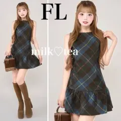 新品タグ付き ダーリッチ タータンチェックノースリミニワンピース ブルー FL