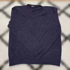 Polo by Ralph Laurenパープル Vネック セーター ウール混紡