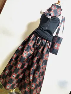 1903　着物リメイク☆大島紬ガウチョパンツ＆ショルダーバック+ストール