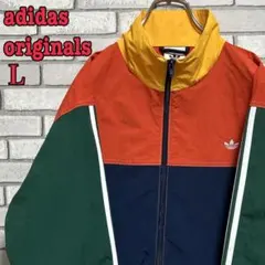 adidas originals☆ナイロンジャケット 刺繍ロゴ ネイビー L