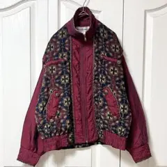 ジップアップ　ジャケット　ブルゾン　ヴィンテージ　レトロボタン　着丈短め　総柄