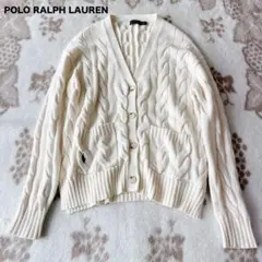 ポロラルフローレン ケーブルニットカーディガン ポニー刺繍 QR 現行 M リブ