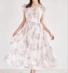 美品✨ フリル付きウエストシャーリングフラワープリントカシュクールワンピース