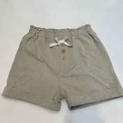 petit main ハーフパンツ ベージュ ストライプ リボン