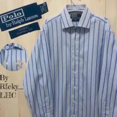 Polo  by Ralph Lauren ワイドカラー ブルー　ストライプ