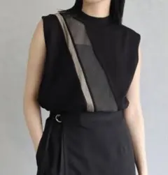 アンジェム　バイカラーシアーラインニットトップス レディース　ニット