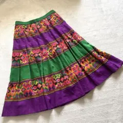 美品✨️【XL相当】ウール100% 幾何学総柄 フレアスカート 大きめ レトロ