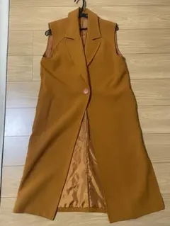 ミ*つ様 オレンジ ノーカラー ロングベスト