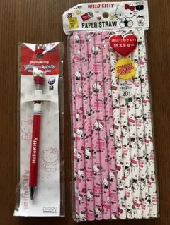 新品 Sanrio ハローキティ マスコットボールペン 紙製ストロー20本