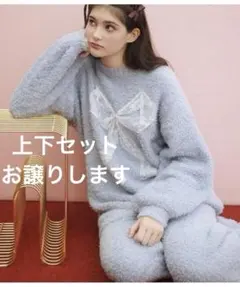 ピーチジョン　上下セット　リボン　ルームウェア　ブルー