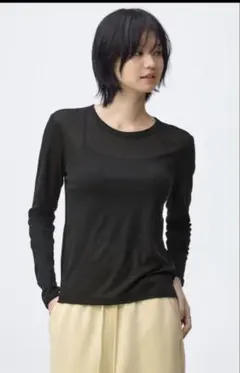 GU ソフトシアークルーネックT／グレー&ホワイトセット　L