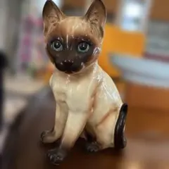 シャム猫 フィギュリン 陶器 置物 ヴィンテージ ブルーの瞳 美品