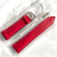 腕時計 交換用ベルト 革製 22mm 赤色 バンド 工具、バネ棒付き