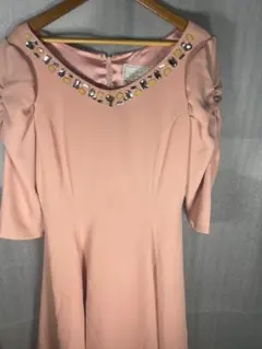 【Rady】ビジュー付きピンクフレアワンピース