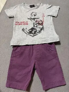 【美品】BeBe Tシャツ半ズボン　グレー半袖　90