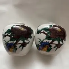 九谷焼　牡丹絵一輪挿し　裏印福　2個セットのサムネイル