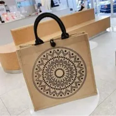 麻布風 トートバッグ 大容量 軽量 手提げ ナチュラルデザイン 幾何学模様