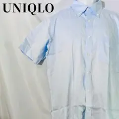 【美品】ユニクロ 杉綾織 半袖シャツ ライトブルー ヘリンボーン ボタンダウン