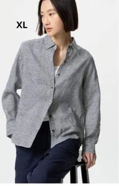 【新品未使用】大きいサイズXLユニクロプレミアムリネンギンガムチェック長袖シャツ