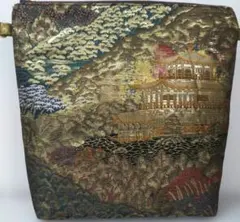正絹袋帯(美品 金閣寺柄 金糸茶色)リメイクのショルダバック