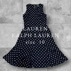 【LAURENRALPHLAUREN】ノースリーブワンピースドットフレアネイビーのサムネイル