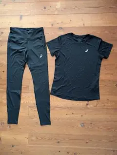 ASICS ランニングTシャツとレギンスセット M ブラック　女性用
