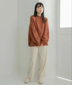 新品Lowrys farm ベロアライクセミワイドパンツ　ベージュ