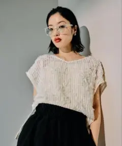 LEPSIM 新品タグ付 ニュアンス柄レーシーフレンチスリーブ アイボリー 白のサムネイル