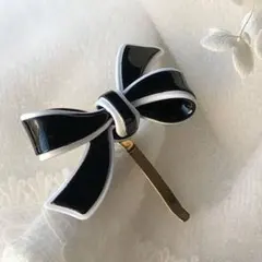 大人可愛い　りぼん　ポニーフック　ヘアカフ/ブラック　アセテート