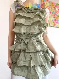 超美品　ピンクハウス　マカロングリーン　たっぷりティアードのリボンチュニック