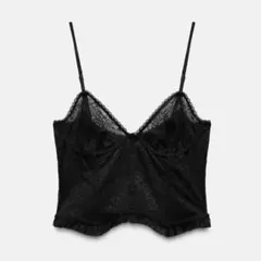 黒いレースコルセット ビスチェ キャミソール フリル付き