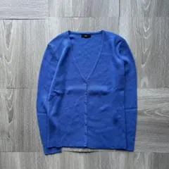INED ウール100% カーディガン ブルー Vネック