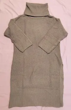 レディース タートルネック ニットワンピース 長袖 ベージュ M〜L