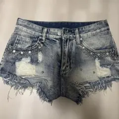 デニムショートパンツ Sサイズ パール装飾