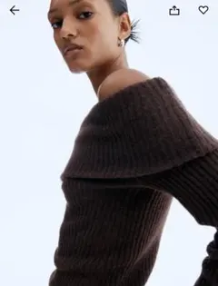 【値下げ】新品タグ付☆完売品　H&Mダークブラウン オフショルダーニット