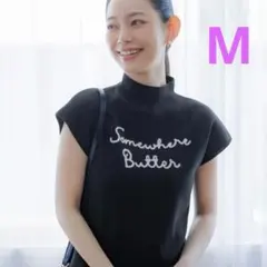 半袖トップス ニット レディース ボトルネック サマーニット ロゴ 黒