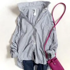 MHL. マーガレットハウエル　ブルーストライプシャツ　長袖　コットン100%