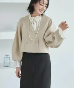 ルイルエブティック　クロップドランタンスリーブジャケット＆ロングタイトスカート